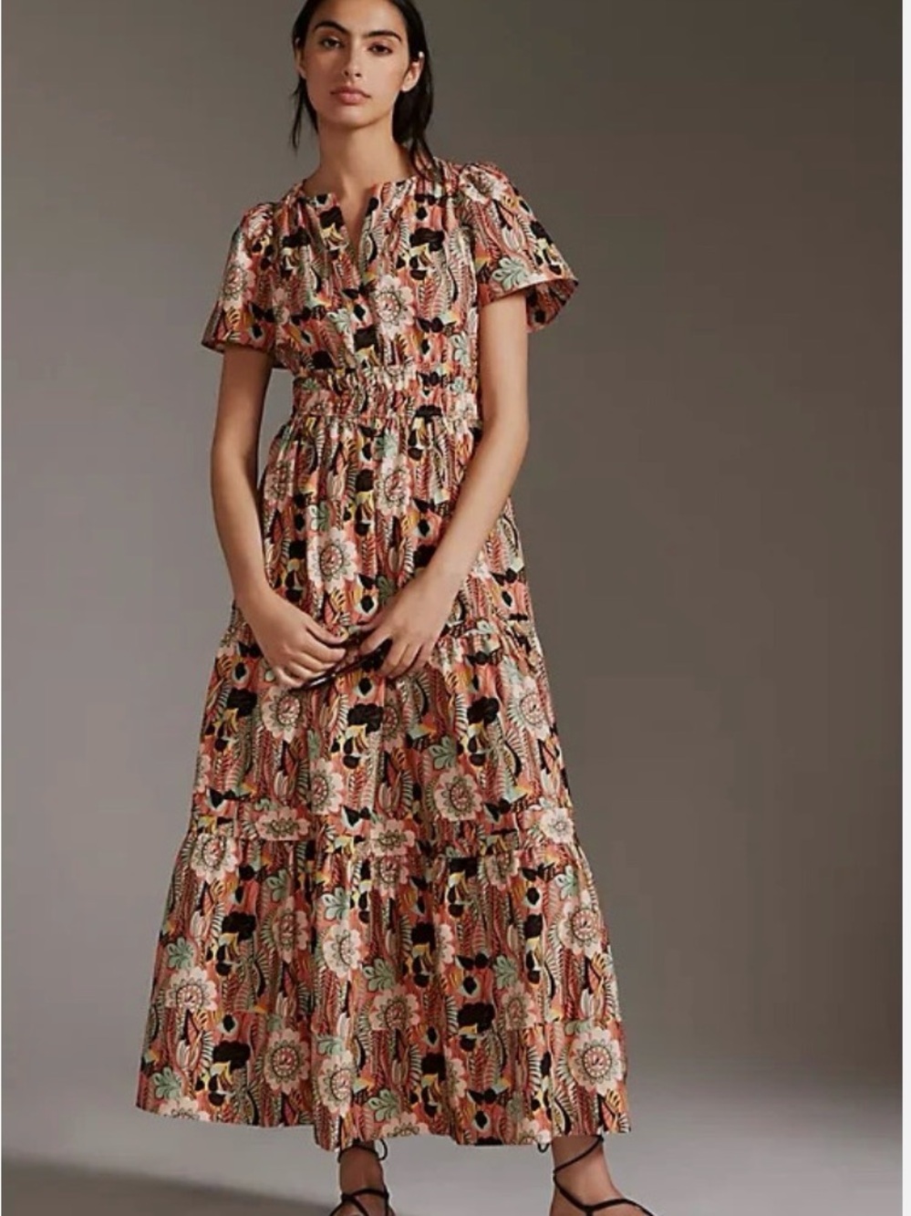 Anthropologie Floral Tiered Maxi Dress Pink Multi Size S NWT $168